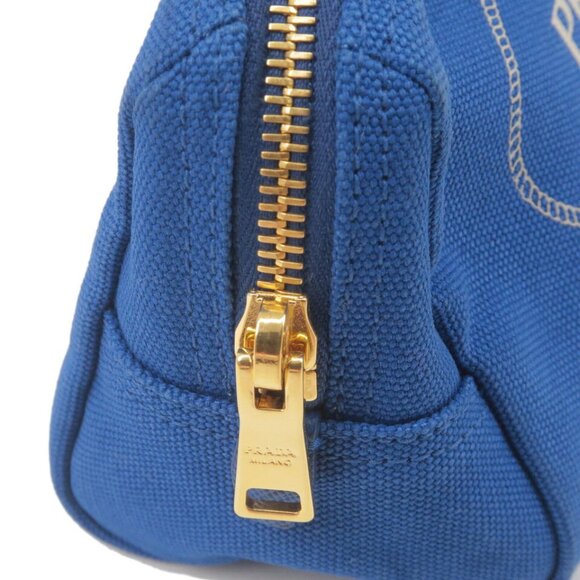 Auth PRADA Capana Cometic Pouch Blue Canvas Leather - Picture 7 of 16